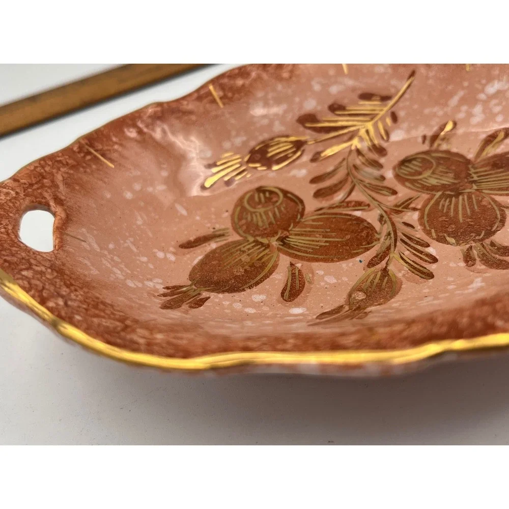Vtg MCM Capri Holland Ceramic Platter Pink Gold Rose Spongeware 3/4004 Signed